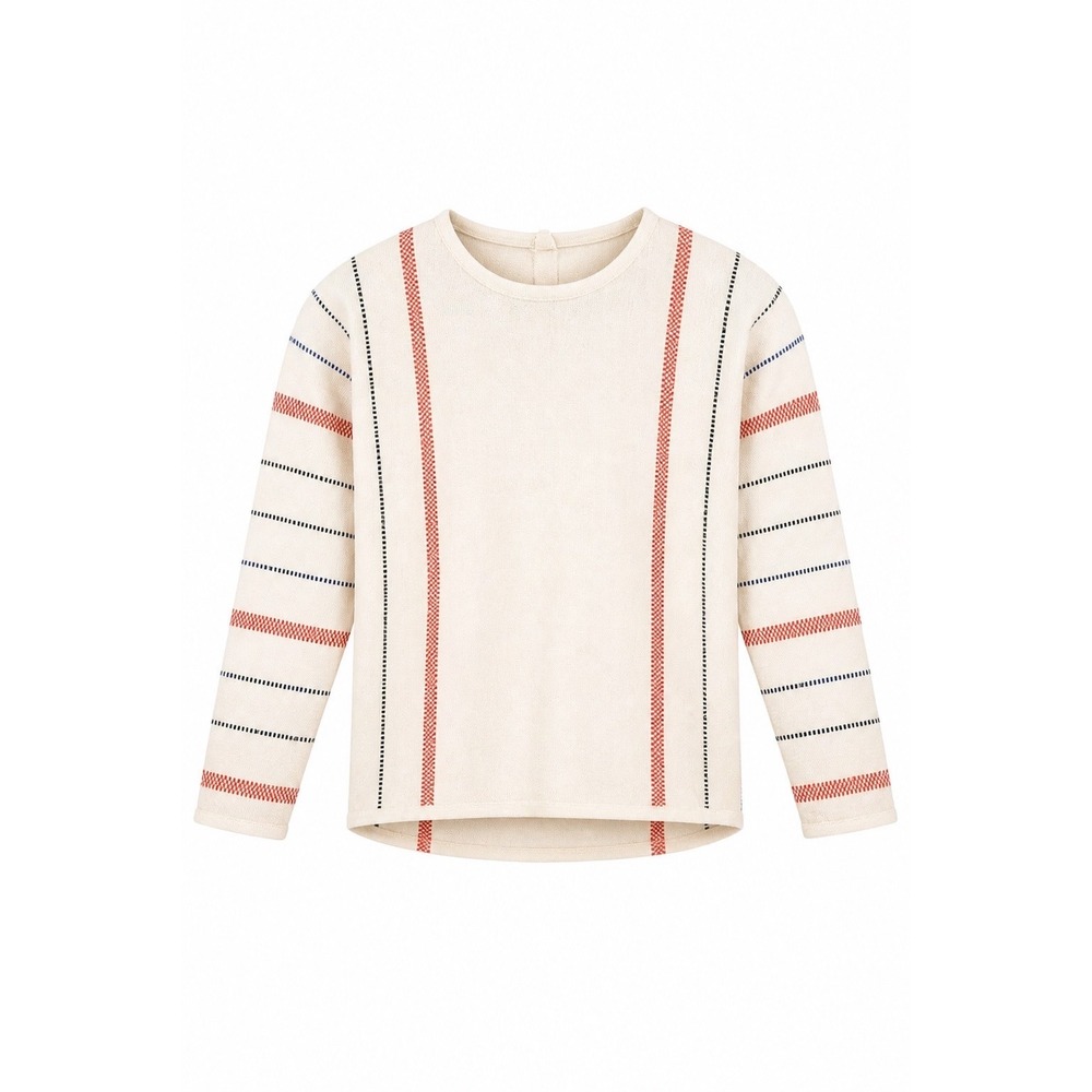 Hem and Thread Womens Cream Striped Knit Sweater Long Sleeve Small